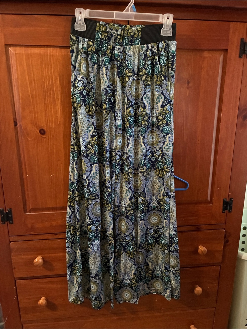Source Unknown Navy and Teal Paisley Wide Leg Palazzo Pants